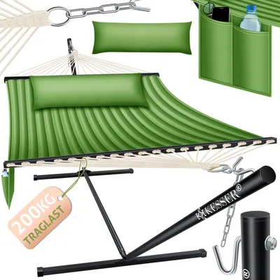 Produktbild von KESSER® Hängematte HILL mit Gestell Kissen Doppelhängematte für 2 Personen-Stabiler Rahmen -200kg Belastbarkeit Indoor & Outdoor XXL Hängesessel Doppel Mehrpersonen Garten Pool Balkon Terrasse
