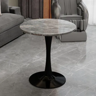 Produktbild von Esstisch Rund Ø 70 cm Küchentisch für 2-4 Personen, Marmor-Optik Schwarz-Grau, Moderner Bistrotisch Stabil & Pflegeleicht, Design Wohnzimmertisch