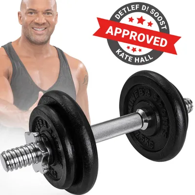 Produktbild von Miweba Sports Kurzhantel MKH110 | inkl. 7,5 kg Gusseisen Gewichte - Stahl Hantelstange - 2x Sternverschluss - 2x 1,25 kg - 2x 2,5 kg - Einzelhantel
