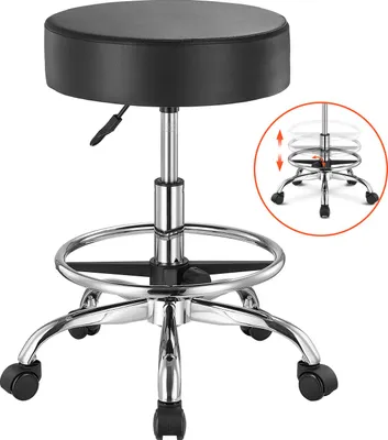 Image de Tabouret de selle VEVOR Tabouret à roulettes 204 kg réglable en hauteur (55-71 cm) Tabouret pivotant avec dossier et repose-pieds, siège-selle pivotant en cuirPolyuréthanepour salon Spa Massage Clinique Noir