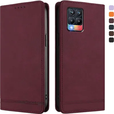 Obrázek produktu pro Pouzdro pro Realme 8 4G/Realme 8 Pro 4G, retroPolyuretankožené flip pouzdro s stojánkem a přihrádkami na karty Červený