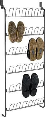 Image de Unyqoos® – Étagère murale pour chaussures et clés – 6 étagères, 36 crochets, capacité pour jusqu'à 18 paires de chaussures, métal avec revêtement par poudre, noir, 59 x 151 x 14 cm