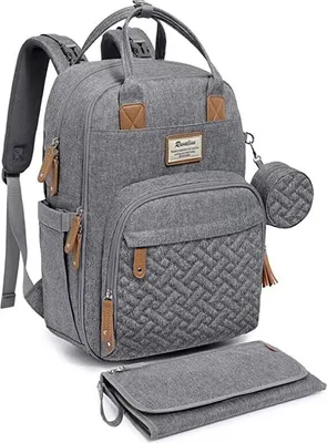 Produktbild von RUVALINO Baby Wickelrucksack Wickeltasche Rucksack mit tragbarer Wickelauflage, Schnullerhalter und Kinderwagengurten, Babytasche Multifunktional