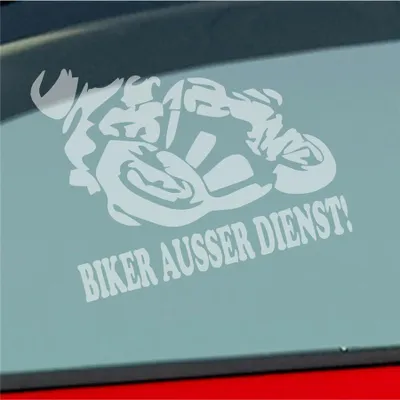 Produktbild von Auto Aufkleber Motorrad Biker ausser Dienst! Moped Bike Mopped 12x10 cm Milchglas Sticker Heckscheibenaufkleber