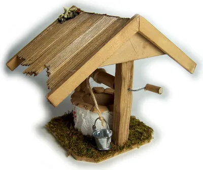 Produktbild von Brunnen mit schindeldach für Weihnachtskrippe, Holz braun gebeizt 14x14x11 cm.