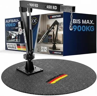 Image de Grue de levage, grue de chargement, hauteur de 1800 mm, capacité de charge de 900 kg, rotation à 360°, grue de chargement pour remorques, mini-grue incluant un treuil et une base robuste, grue d'atelier