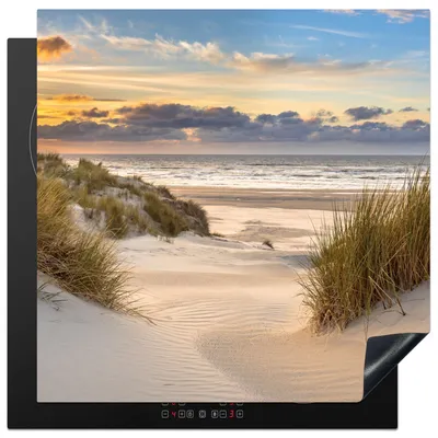 Produktbild von KitchenYeah© Herdabdeckplatte Strand - Düne - Gras - Sonnenuntergang - Meer , 78x78cm, Küche Deko, Glaskeramikkochfeld Herdabdeckung, Abdeckplatte fùr Kochfeld