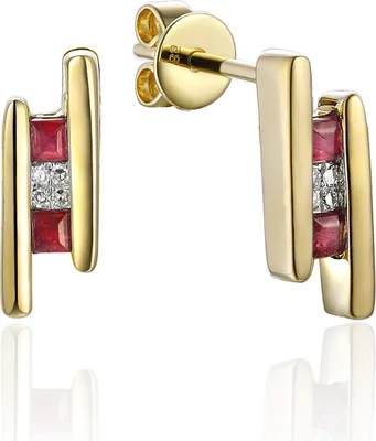 Produktbild von 585er Gelbgold Ohrstecker Rubin 0,26ct./ 8 x Diamanten zus. 0,03ct.