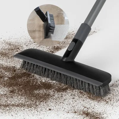Productafbeelding van CLEANLY Schrobber en Vloertrekker met Steel - Schoonmaakborstel - Schuurborstel - Schrobber met Steel - Schrobborstel - Luiwagen - Verstelbaar 116-144 cm - Breedte 30,5 cm - Zwart, Grijs