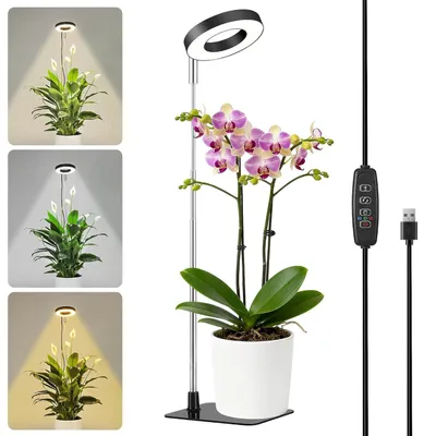Produktbild von LED Pflanzenlampe Vollspektrum mit Standfuß – Höhenverstellbar, 3 Modi, Timer 3/9/12h, Schwarz