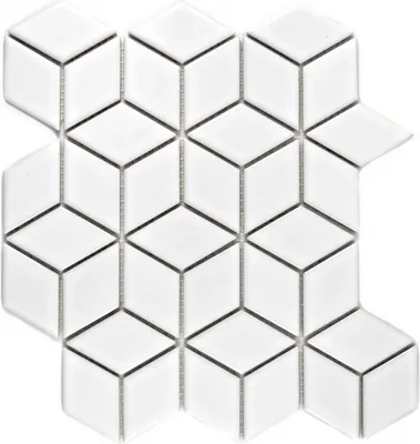 Produktbild von Mosaik Fliese Keramik weiß 3D Würfel weiß glänzend Wandfliesen Badfliese MOS13OV-0101