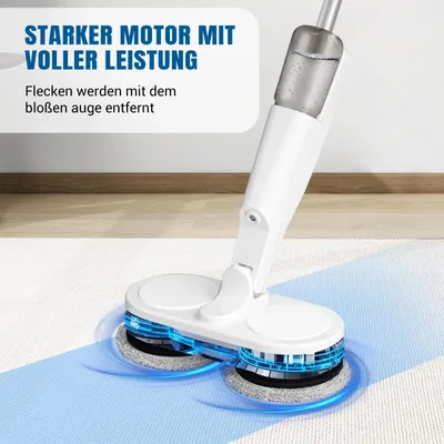 Immagine prodotto di Set di mocio elettrico a batteria - Dispositivo per la pulizia dei pavimenti - Testa rotante a doppia velocità - Funzione di nebulizzazione dell'acqua - Serbatoio removibile da 200 ml - Adatto per pavimenti in legno, piastrelle e superfici dure - 220–240 V
