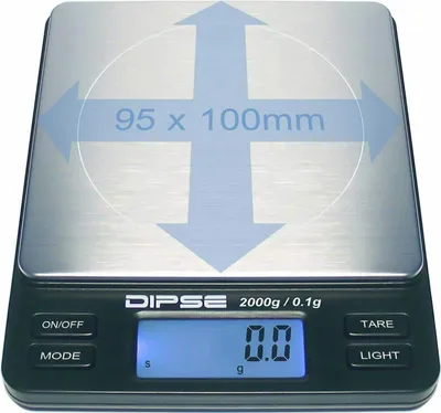 Produktbild von Dipse TP2000 Digitale Feinwaage 2000 g x 0,1 g – Digitalwaage mit Edelstahl-Wiegefläche und LCD-Display