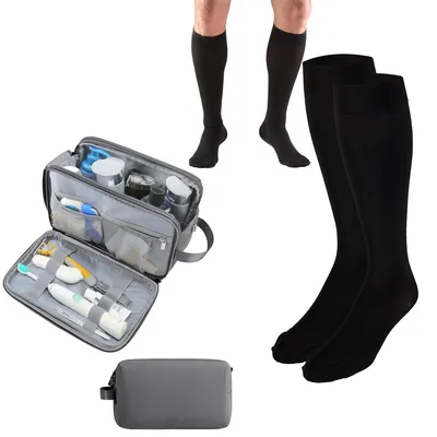 Produktbild von Damen Reise Set – Kosmetiktasche & 3 Paar Kompressionsstrümpfe, praktisch für Alltag & Reisen, A0297+
