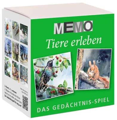 Produktbild von Memo-Spiel Tiere erleben, 21 Bildpaare, 58 x 58 mm, künstlerische Tiermotive