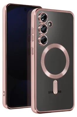 Image de Avizar, coque en silicone MagSafe pour Samsung S24 FE avec bordure chromée, rose champagne