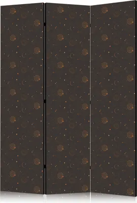 Produktbild von 5-teiliger Doppelseitiger Vlies Paravent - Night Sky - Artistic Composition of Suns and Planets on a Black Background 225x172 cm Muster f-B-10167-z-a