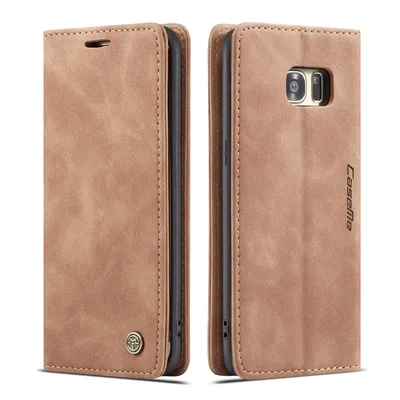 Immagine prodotto di Custodia Galaxy S7 Edge, Custodia retrò in Finto cuoio, tasche per carte, chiusura magnetica, custodia con funzione stand per Samsung Galaxy S7 Edge Marrone