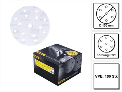 Produktbild von Mirka BASECUT Schleifscheiben 150 mm P220 100 Stk. ( 2261109922 ) Grip 15 Loch