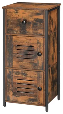 Produktbild von Nachttisch Beistellschrank Kommode - Vintage Schwarz - 34 x 30 x 81 cm - Mit Schublade und Lamellentür