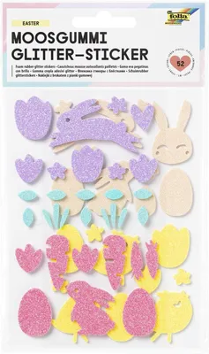 Obrázok produktu pre folia 23779 – penové nálepky s trblietkami EASTER, 52 kusov v 5 rôznych farbách, veľkonočné nálepky na zdobenie a dekoráciu, penová guma, viacfarebné