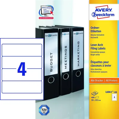Immagine prodotto di Avery Zweckform® L6061-100 L6061-100 Etichette per cartelle - larghe/corte, 400 pezzi, bianche