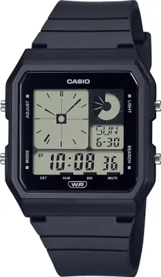 A black Casio digital watch is shown against a white background.