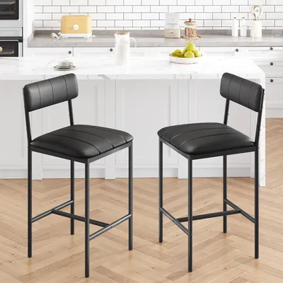 Image de Tabourets de bar - Tabourets hauts - Chaises de cuisine - Hauts chaises - Chaises de comptoir - Lot de 2 - Revêtement en similicuir