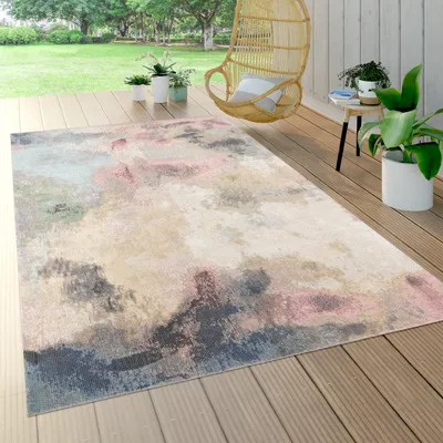 Imagen del producto de Alfombra para exteriores, resistente a la intemperie, estilo vintage, degradado de color, tonos pastel, diseño abstracto, color beige, tamaño 140x200 cm
