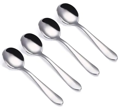 Obrázok produktu pre Sada 4 lyžičiek, nerezová oceľ, okrúhly tvar, 14,7 cm, vhodné do umývačky riadu, bez BPA