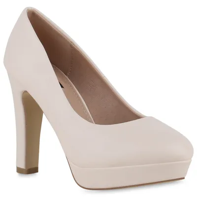 Produktbild von VAN HILL Damen Klassische Pumps Stiletto Plateau Vorne Absatz-Schuhe 840026, Farbe: Beige, Größe: 39