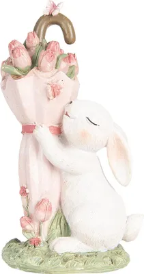 Image de Clayre & Eef Figurine de décoration Lapin 15 cm Blanc Rose Plastique