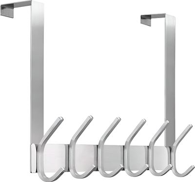 TOJ Living Türgarderobe - 43CM - 12 Haken - Türhaken - Garderobenhaken - Kleiderhaken Tür - Türgarderobe schwarz - Garderobe tür einhängen - Türgarderobe zum einhängen - Edelstahl - Silber