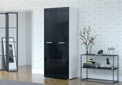 Drehtürenschrank Kleiderschrank Schrank 80 cm Weiss/Schwarz Franco