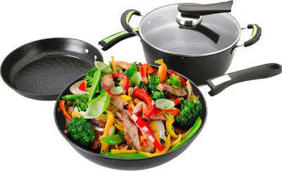 Produktbild von Dreiteiliges Kuechenkombinations-Wok-Set, Gesundheitsgeschenk-Wok-Set