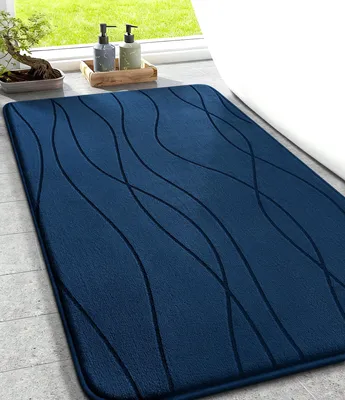 Zdjęcie produktu dla Mata antypoślizgowa, wykonana z pianki, 50 x 80 cm, antypoślizgowa, nadająca się do prania, w ciemnoniebieskim kolorze, do łazienki