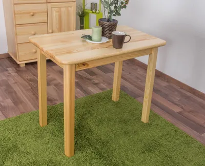 Produktbild von Tisch aus massivem Holz in Naturfarbe, Länge 90 cm, Breite 55 cm, Höhe 75 cm