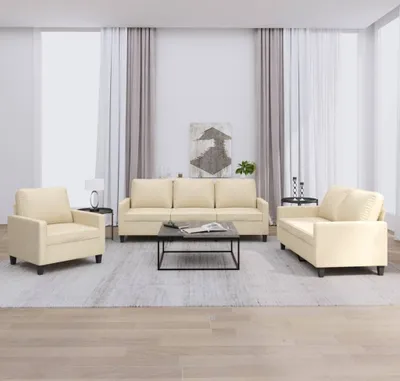 Produktbild von "im Angebot" 3-tlg. Sofagarnitur - Sofa-Set - Couchgarnitur - mit Kissen Creme Stoff - Klassische Sofas CC8854
