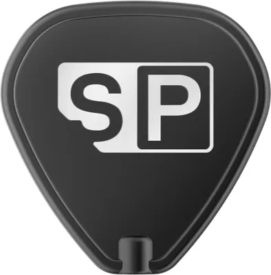 A black dart accessory with a white logo.