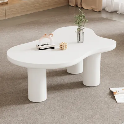 Produktbild von STILVORA Couchtisch in Wolkenform,Unregelmäßiger Kaffeetisch mit MDF-Tischplatte und PVC-Beine,Sofatisch mit Filzunterlage,Weiß