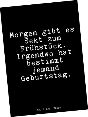 Produktbild von Mr. & Mrs. Panda Fotokarte Morgen gibt es Sekt... - Schwarz - Geschenk, Postkarten, Sekt, Glizer Spruch Sprüche Weisheiten Zitate Lustig Weisheit Worte, Grußkarte, witzig