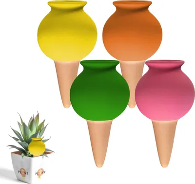 Produktbild von Pflanzkegel aus Terrakotta, 4er-Set Bewässerungskegel aus Ton, automatische und umweltfreundliche Bewässerung für Zimmer- und Gartenpflanzen, natürliches Bewässerungssystem, je 100 ml