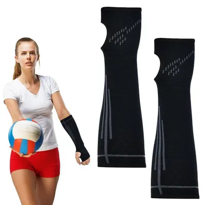 Produktbild von 1 Paar Volleyball Armschoner Ärmlinge Schwarz mit Silikonstreifen für Damen Herren