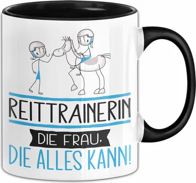 Produktbild von Reittrainerin Geschenk Tasse Becher Die Frau Die Allen Kann Geschenkidee für eine Reittrainerin Lustig (Schwarz)