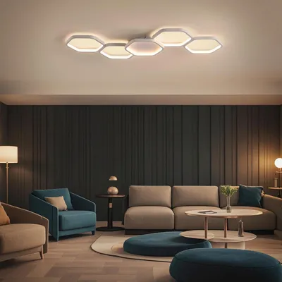 Produktbild von LED Deckenleuchte 90cm Deckenlampe Dimmbar mit Fernbedienung Farbwechsel 3000K-6000K, Moderne 5-Ring Deckenbeleuchtung für Wohnzimmer SchlafzimmerBüro