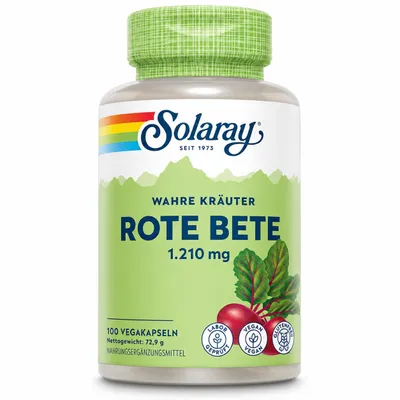 Produktbild von Solaray - Rote-Bete-Kapseln – 100 vegane Kapseln – Natürliches Nitrat-Superfood aus Rote-Bete-Pulver – Pflanzliche Formel für Männer & Frauen