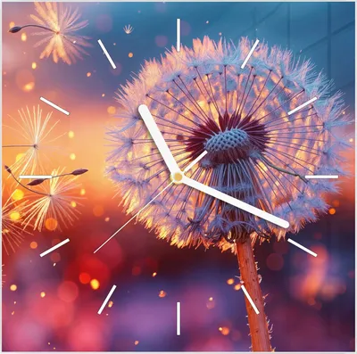 Produktbild von Wanduhr aus Glas mit Motiv Pusteblume Sonnenuntergang- 30 x 30 cm - inkl. Aufhängesystem