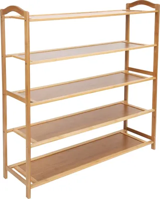 Produktbild von 5-Schicht-Schuhregal Stand stapelbar Bambus Schuhe Lagerung Regal Veranstalter für Flur Schlafzimmer