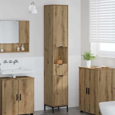 Produktbild von vidaXL Badezimmerschrank mit Speicher Artisan-Eiche 31,5 x 33 x 190 cm
