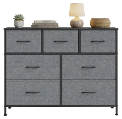 Image de Commode avec 7 tiroirs en tissu | Gris | 98,8 x 30 x 73,7 cm